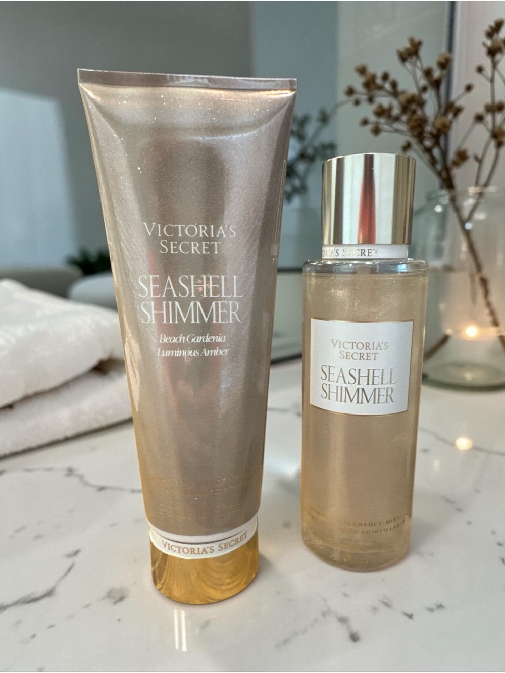 NWT Victoria's Secret Seashell Shimmer Body Lotion & Mist Set Shimmery Champagne